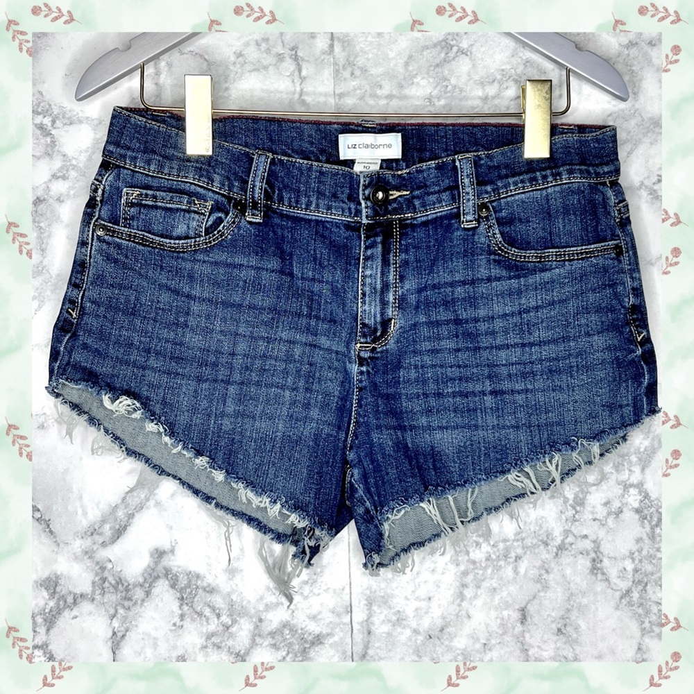 Liz Claiborne Distressed Frayed Hem Medium Wash Denim Shorts Women’s 10